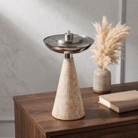SAIDKOCC Brûleur d'encens en marbre naturel 28CM, encensoir en pierre de travertin sculpté à la main, décoration pour cérémonies religieuses arabes du Ramadan