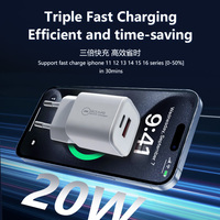 Cargador Rápido de 20W con Doble Puerto y Enchufe Europeo, PD2.0 QC3.0 GaN, IC Inteligente, Seguro y Portátil para iPhone, Samsung y Android