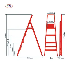 Produttore vende scala di sicurezza pieghevole rosso a 4 gradini con scala corrimano