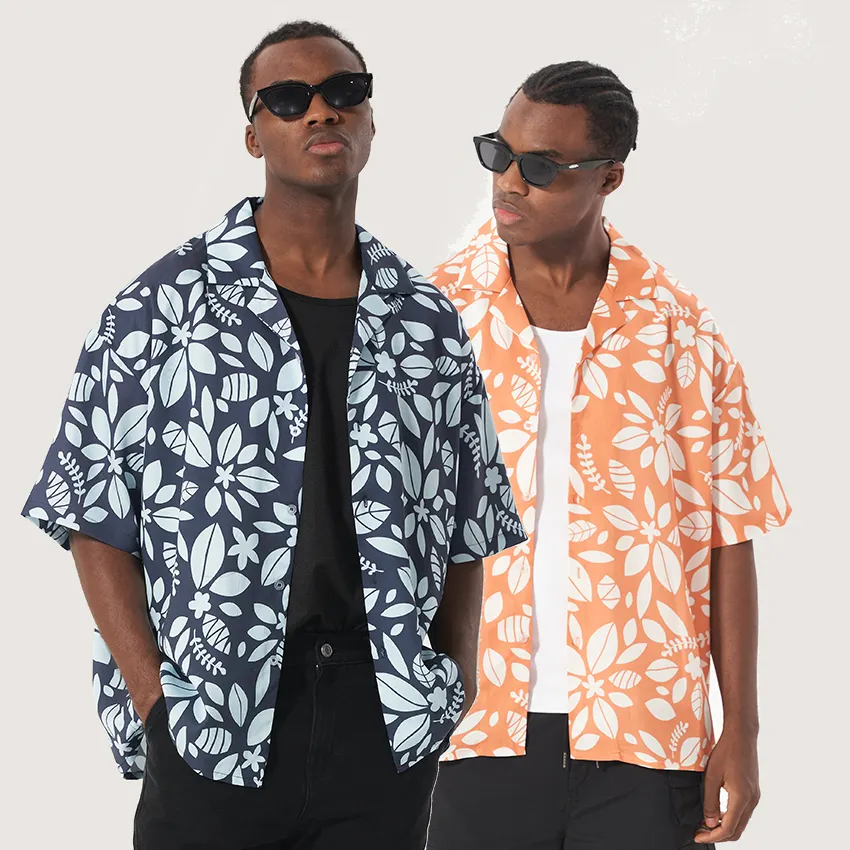 custom designer digital printed mans hawaiian shirt aloha style flower print beach wear men's shirts