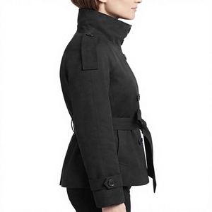 Gabardina Corta Clásica Tejida para Mujer, Chaqueta Cortavientos Casual con Cuello Alto y Doble Abotonadura, Venta al por Mayor - Product Image 3