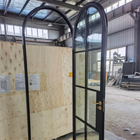Puertas Francesas de Acero con Rotura de Puente Térmico y Vidrio Arqueado, Estilo Americano, Puerta de Hierro con Vidrio de Seguridad, Gran Venta