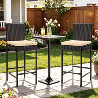 Tabouret de bar extérieur en rotin noir résistant aux intempéries, chaise haute en osier pour jardin, piscine, pelouse, cour arrière