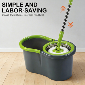 360 °   Serpillère rotative avec seau en acier inoxydable de 5,5 L, auto-essoreuse, avec tampons en microfibre pour le nettoyage des sols en bois dur et en carrelage - Product Image 4