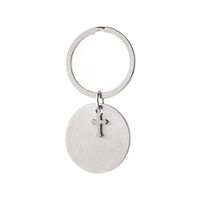 Porte-clés rond en acier inoxydable Ywyougang avec breloque croix, étiquette vierge personnalisable, pour hommes et femmes, vente en gros