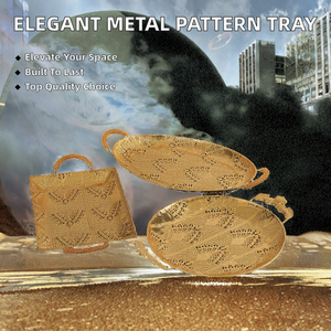 Plateau en métal à motif vertical exquis, panier fait main haut de gamme, vase de table moderne irrégulier et creux, grande œuvre d'art en corde - Product Image 2