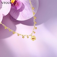 Collier à chaîne à maillons avec boules pendantes VFOOK Jewelry pour femmes, plaqué or 14 carats, argent sterling 925, avec pendentif fleur de naissance