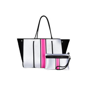 Tas Pantai Neoprene Motif Garis Leopard Berlubang dengan Logo Kustom, Tas Jinjing Neoprene Musim Panas untuk Wanita - Product Image 4