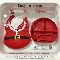 Ensemble de vaisselle de Noël, assiette en silicone mignonne, bavoir imperméable, ensemble d'alimentation résistant au micro-ondes, vaisselle pour bébé personnalisée, ensemble cadeau de Noël