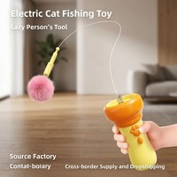 Jouet électrique interactif pour chat en plastique ABS écologique, lanceur à ressort à un bouton, balle en peluche rétractable sur corde, pour jeu d'intérieur