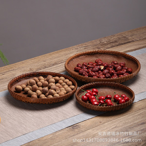 Clearance sale of round antique-style <b>bamboo</b> woven baskets, tea and snack plates, Chinese-style dessert bowls, fruit plates, - Product Image 3
