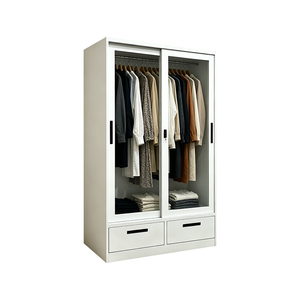 Armoire moderne à 2 portes coulissantes en verre et acier avec serrure pour chambre à coucher - Product Image 1