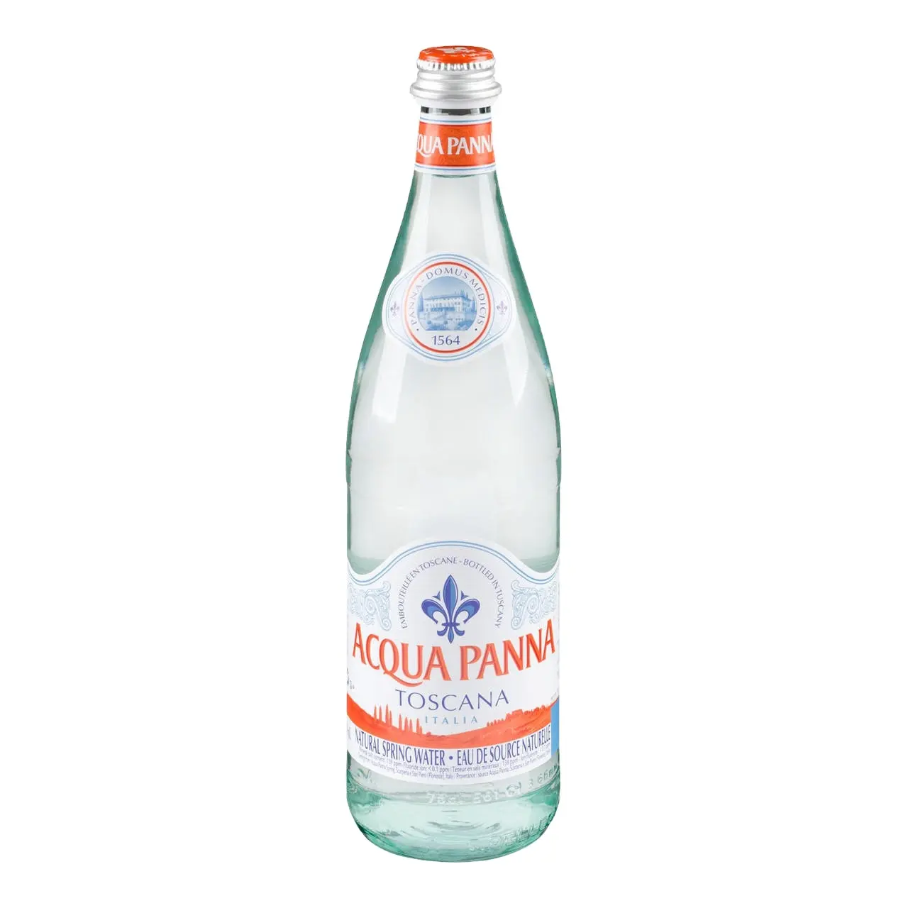 Agua de manantial natural Acqua Panna Toscana en una botella de vidrio de 750ml/25,36 Fl.oz (12 botellas de vidrio)