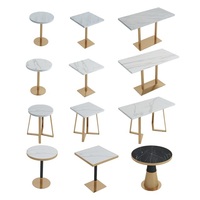 Table de salle à manger en marbre pour hôtel et restaurant, base en acier inoxydable doré, ronde ou carrée, mobilier de café et bistro