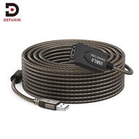 Cable de Extensión USB 2.0 Transparente Negro DFX de 10 m, Cable Blindado de 3 Capas con Cobre Estañado 24/28 AWG para PC