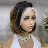Perruque courte bob 13x4 en cheveux humains, avec dentelle frontale, coiffable et colorable