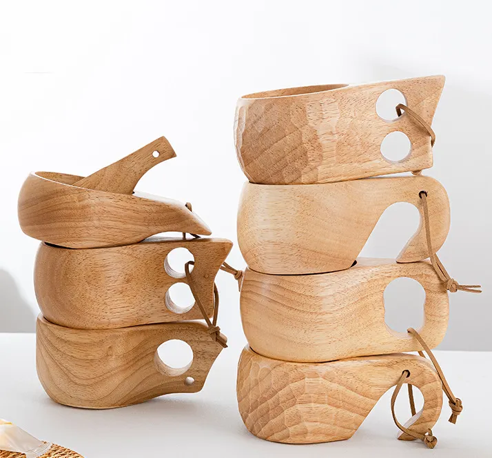 Tazza di legno campeggio tazza di stile nordico fatto a mano naturale portatile in legno tazza per bere tazza per caffè, tè e latte