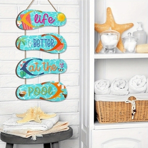 Letrero de Pared de Madera Estilo Art Deco con Diseño de Chanclas de Playa, Decoración de Verano con Cuerdas para Hogar, Hotel, Baño, Cumpleaños, Temática Oceánica - Product Image 2