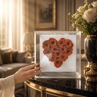 Nouvelle boîte à fleurs de savon JFD, grand cœur, roses rouges éternelles, cadeau réaliste, boîte carrée transparente de Noël, roses préservées