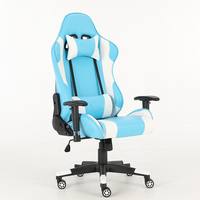 Chaise de gaming PC Esports avec siège en mousse moulée confortable, inclinaison réglable, cuir bleu clair