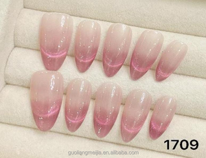 Uñas Postizas Hechas a Mano, Medianas, Almendradas, con Punta Francesa, Diseño de Flores Rosadas en 3D, Uñas Acrílicas para Mujer - Product Image 3