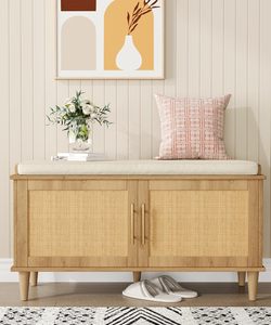 <span class=keywords><strong>Banc</strong></span> de Rangement à Chaussures Wenfeng OEM/ODM Moderne avec Étagère Réglable, Pieds en Bois Massif Naturel et Coussin pour <span class=keywords><strong>Entrée</strong></span> - Product Image 1