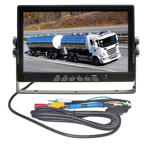 9 monitor de opinião traseira da entrada de vídeo da aviação da polegada AHD IPS 1024x600 2CH 4Pin para a câmera do cartão 1080P AHD do TF do apoio do caminhão do ônibus do carro