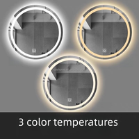 Miroir de salle de bain rond intelligent à LED avec fonction anti-buée, étanche, avec interrupteur tactile intelligent
