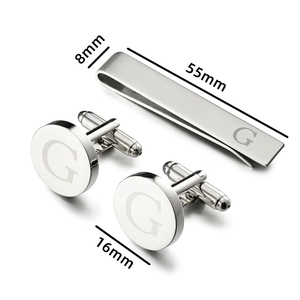 Ensemble de boutons de manchette et pince à <span class=keywords><strong>cravate</strong></span> personnalisés pour homme avec initiales (26 lettres) - Alliage de cuivre classique, cadeau idéal pour père, mari, fils - Product Image 2