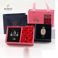 Kotak Kemasan Perhiasan Modis Motif Bunga Mawar dengan Tutup, Kompartemen untuk Kalung, Anting, Cincin, Jam Tangan, dan Tas Hadiah untuk Ulang Tahun
