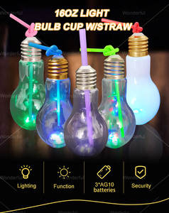 Promoción Vaso o Botella con Luz LED en Forma de Bombilla con Popote, Plástico, Suministros para Fiestas, Eventos, Decoración y Aficionados al Deporte - Product Image 5