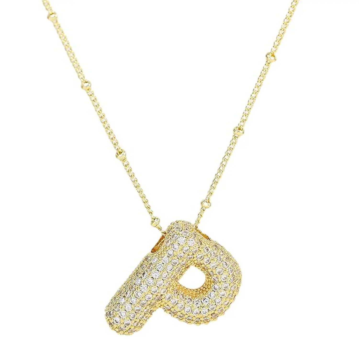 Chunky alfabeto 3D lettera a bolle Zirconia collana intarsiata oro 18K palloncino 18K ciondolo lettera iniziale regalo per donne ragazze