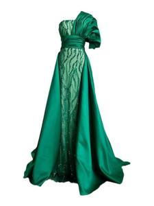 Custom One Shoulder Mermaid Evening <span class=keywords><strong>Prom</strong></span> Gown para Mulheres Frisado e Rendas Decorado Vestido Verde Escuro do Andar de Comprimento - Product Image 6