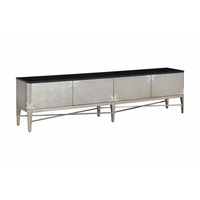Meuble TV de luxe sur mesure style manoir de Dubaï, console moderne en acier inoxydable faite à la main avec incrustation de nacre pour salon