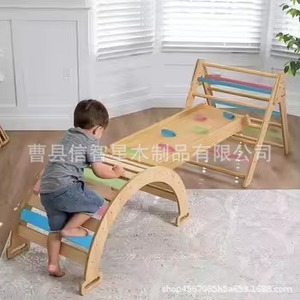Structure d'escalade en bois pour enfants, 45,3 pouces, équipement d'éducation précoce trois en un pour enfants de 2 à 4 ans - Product Image 4