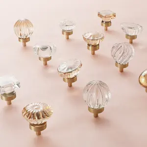 Móveis Gabinete Latão Crystal Handle Pull Knob Transparente Champagne alta qualidade Titanium Modern Dresser Knobs