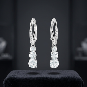 Clásicos Pendientes de Aro de Plata 925 con Diamantes Redondos de Corte Brillante Engastados en Garra, Bañados en Rodio, Joyería de Boda para Mujer - Product Image 3