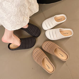 Sandalias Tiyo transpirables de punta cerrada para mujer, de verano, con suela suave hueca, antideslizantes, planas, de color sólido, tejidas, de PU calado. - Product Image 2