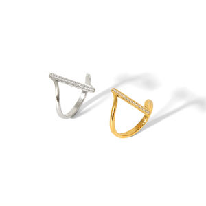 Nw temperamento alla moda geometrico a forma di Z spiave brillante zircone anelli Non appannati in acciaio inox Z forma barra anello per donna - Product Image 3