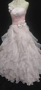Robe de soirée vintage royale en satin rose à dentelle, manches courtes, grandes fleurs à volants, robe de mariée de bal, robe de mariée - Product Image 5