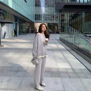 Abbigliamento Casual invernale personalizzato girocollo maglioni Pullover in Cashmere 2 pezzi semplice da <span class=keywords><strong>donna</strong></span> maglione larghi pantaloni lunghi - Product Image 4