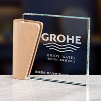 Récompenses de trophée de cristal de haute qualité avec Base en bois MH-NJ00682 de plaque de récompenses de cristal de verre blanc
