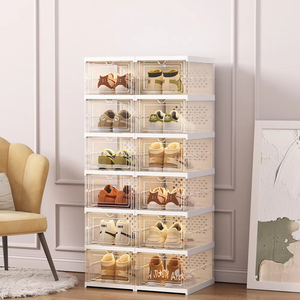 Boîte de rangement pliable pour chaussures, empilable, anti-poussière, meuble à baskets pour salon, étagère à chaussures multi-niveaux, boîtes en plastique, conteneurs - Product Image 2