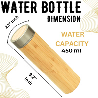 Botol Air Vakum Termos 450ML Bahan Tutup Stainless Steel Ramah Lingkungan Berbahan Bambu