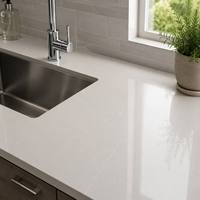 Lembaran Batu Kuarsa Seri Linear Putih Kustom, Tebal 15-30mm, Meja Dapur Modern untuk Dapur dan Dinding Kamar Mandi