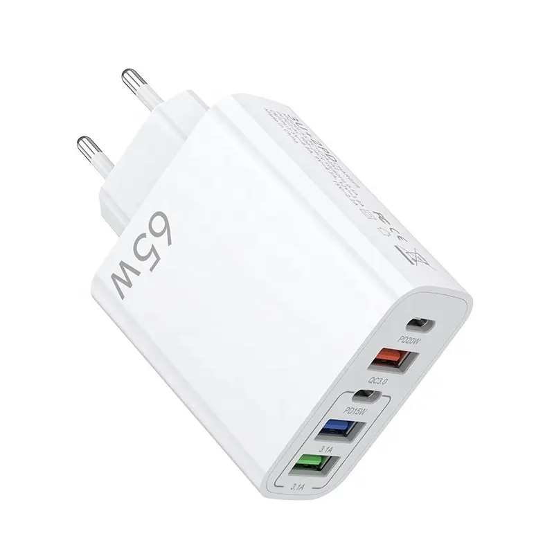65W Charger Multi-port mobile phone charging head PD20w + 3.1A QC3.0 plug Type-C UK EU adapter