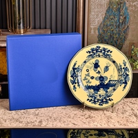 Assiette de présentation vintage italienne en porcelaine florale de 12 pouces, multicolore, peinte à la main, en céramique, avec boîte cadeau, luxe, ronde