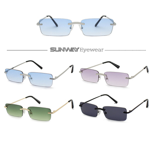 نظارات شمسية رائجة لعام <span class=keywords><strong>2025</strong></span> بحماية UV400 وشعار مخصص، نظارات عالية الجودة بإطار معدني صغير مستطيل بدون حواف للرجال والنساء - Product Image 2