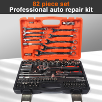Ensemble d'outils de réparation automobile 82 pièces Cr-V, kit de clés à cliquet rapides, ensemble de clés à douilles multifonctionnelles