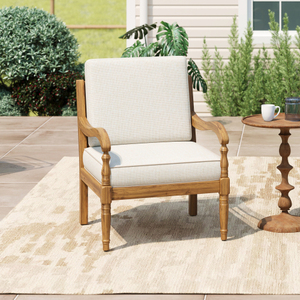 Acacia Luxe Outdoor Patio Chair with <b>Cushions</b> Wooden Club Chairs Natural Finish With Beige Fabric - Product Image 1